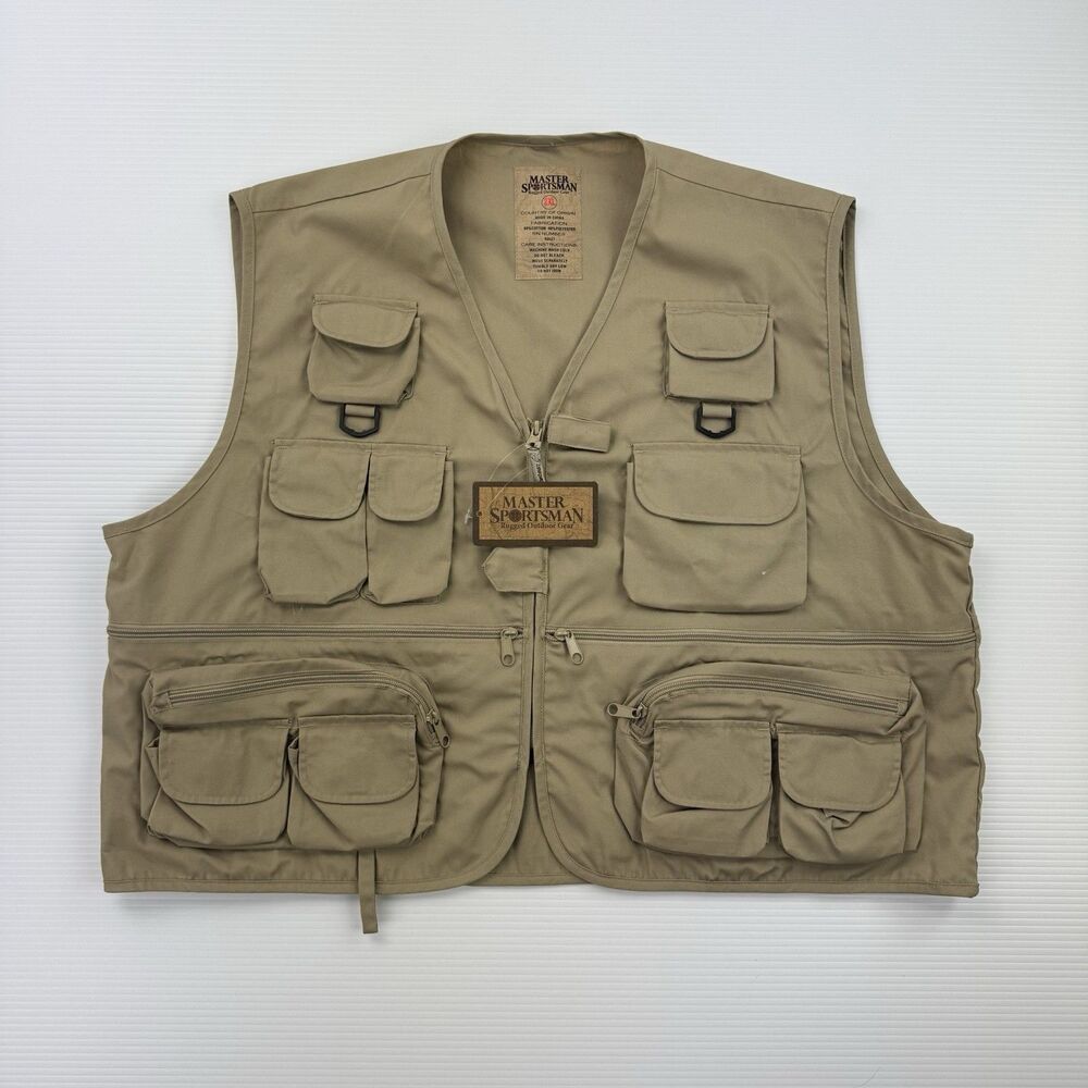 Master Sportsman Fishing Hunting Utility Vest Khaki 2XL NWT Multi Pocket Zip